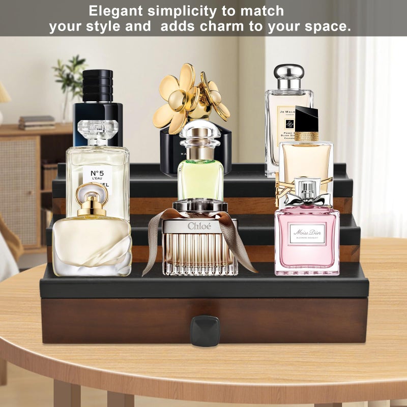 TIRYIUOU Cologne Organizer for Men  3 Tier Wooden Cologne Stand for Men  Perfume Organizer Display  Cologne Shelf with Drawer and Hidden Compartment  Gift for Men - Image 3